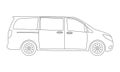 Minivan car outline icon. Side view. Family minibus vehicle silhouette. Black van car. Vector illustration Royalty Free Stock Photo